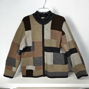 Talbots Cardigan‎ Sweater Wool Knit Woman XL Patchwork Full Zip Up Long Sleeve